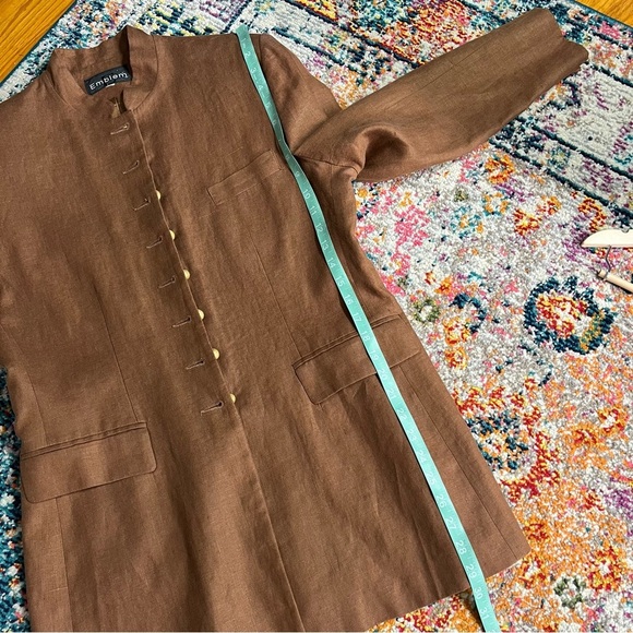 Vintage Linen Brown Gold Hardware Emblem Suit Blazer and Slacks - Picture 14 of 16